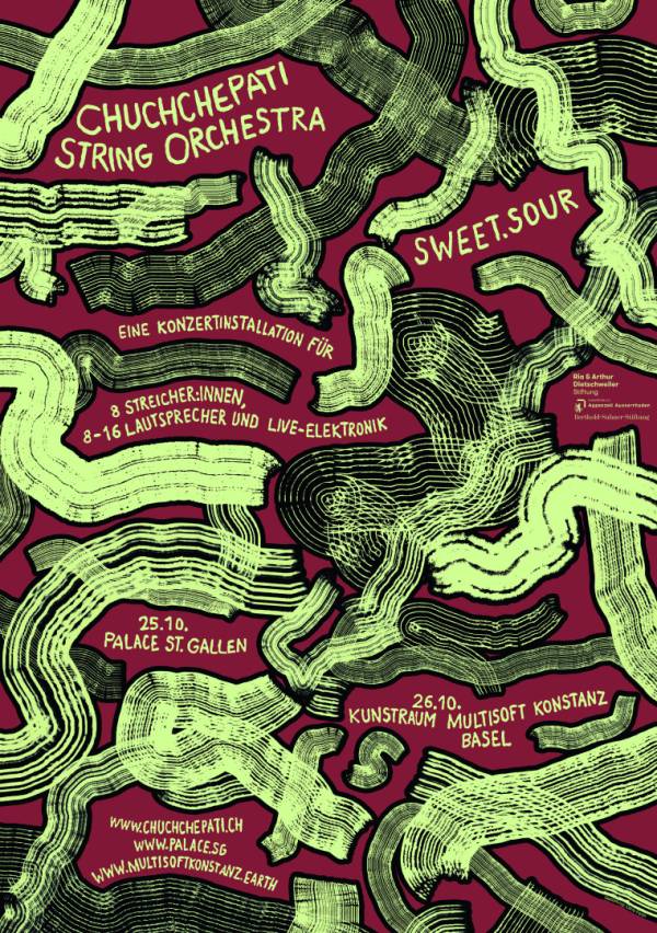 Chuchchepati String Orchestra_sweet.sour, die neue Konzert-Installation für acht Streichinstrumente, Elektronik und 8–16 Lautsprecher feiert Ende Oktober Premiere in St. Gallen und Basel.